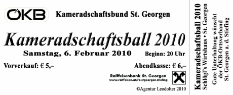 Eintrittskarte KB Ball St. Georgen an der Stiefing 2010 - Gestaltung PR + Marketing Agentur Leodolter