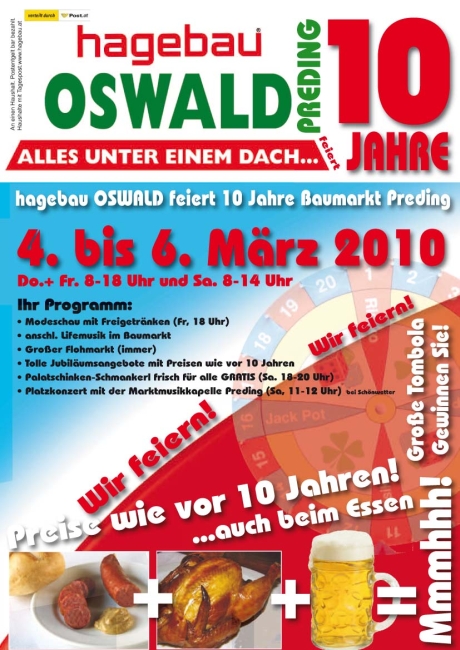 Flugblatt Hagebau Oswald 10 Jahre - Gestaltung PR + Marketing Agentur Leodolter