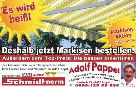 Inserat Adolf Pappel Woche 2010 - Gestaltung PR + Marketing Agentur Leodolter