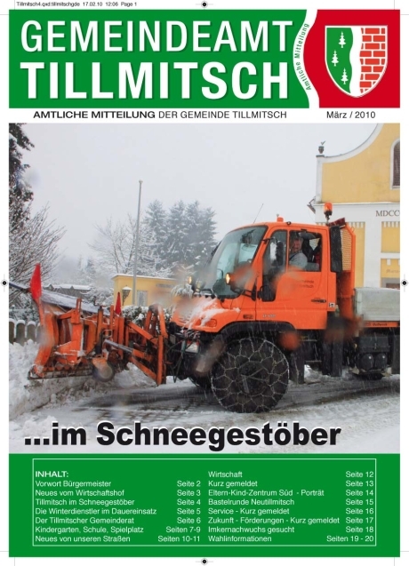 Titelbild Gemeindezeitung Tillmitsch Mrz 2010 - Gestaltung PR + Marketing Agentur Leodolter